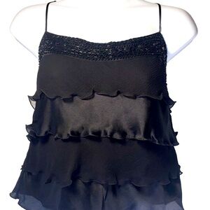 Elegant & Glamorous Black Ruffled Silk Women's Top.